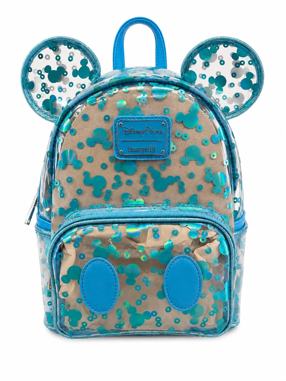 sney Parks Loungefly Mickey Clear Blue Sequin Mini Backpack NWT